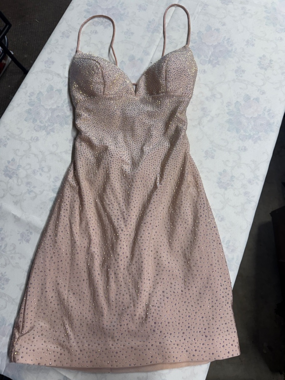 Sherri Hill Blush Pink Rhinestone Mini Dress